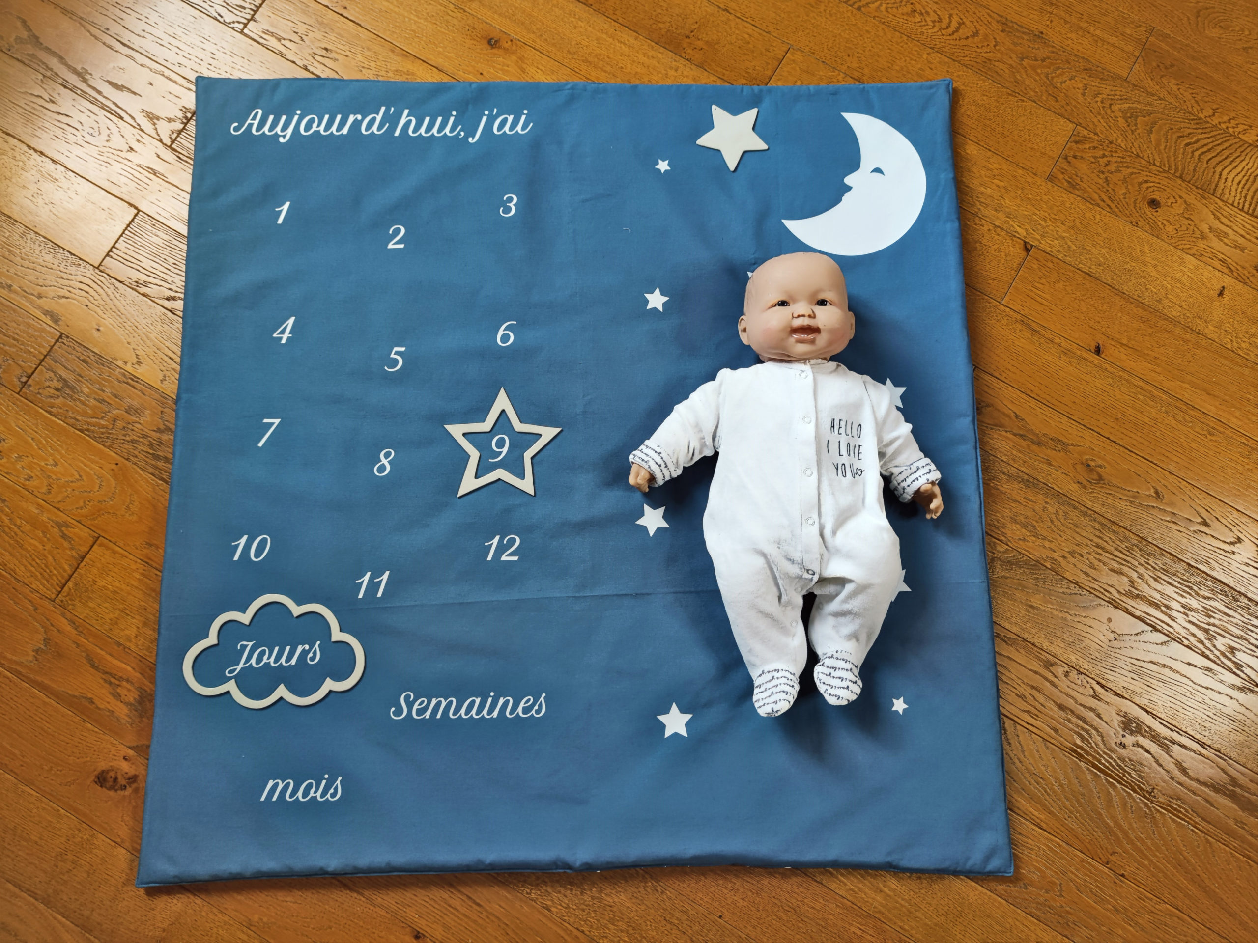 Tapis de photographie pour bébé : souvenir de naissance (étoiles blanches)